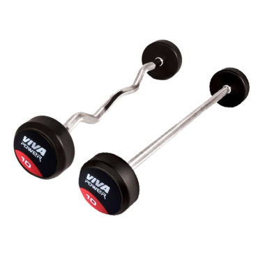 VIVA Power – Rubber Coated Fixed Barbells with Straight & Curl Bar